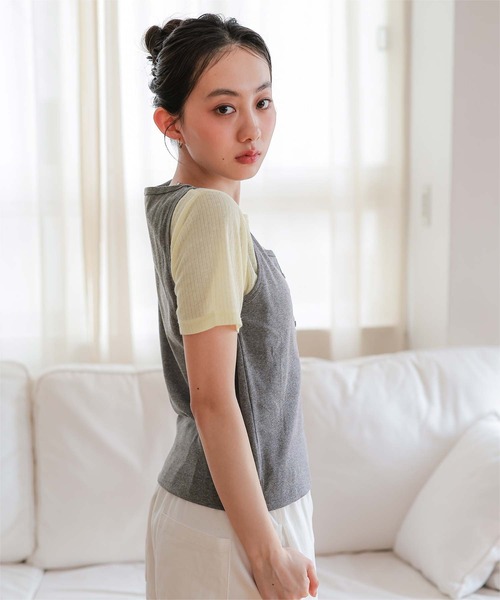 miette(ミエット)の「レイヤードライク半袖トップス(Tシャツ/カットソー・レディース・チャコールグレー/ブラック/ネイビー/レッド・L/M/S)」の14枚目の写真