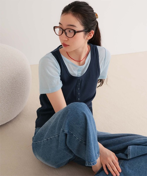 miette(ミエット)の「レイヤードライク半袖トップス(Tシャツ/カットソー・レディース・チャコールグレー/ブラック/ネイビー/レッド・L/M/S)」の18枚目の写真
