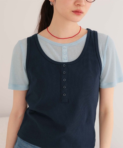 miette(ミエット)の「レイヤードライク半袖トップス(Tシャツ/カットソー・レディース・チャコールグレー/ブラック/ネイビー/レッド・L/M/S)」の19枚目の写真