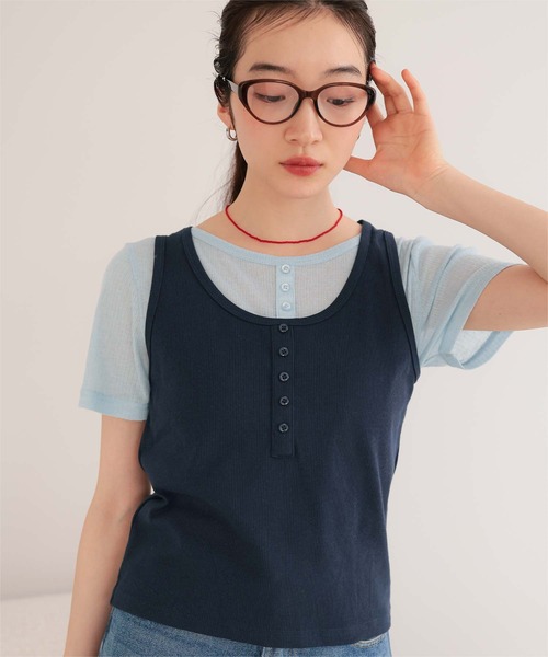 miette(ミエット)の「レイヤードライク半袖トップス(Tシャツ/カットソー・レディース・チャコールグレー/ブラック/ネイビー/レッド・L/M/S)」の21枚目の写真