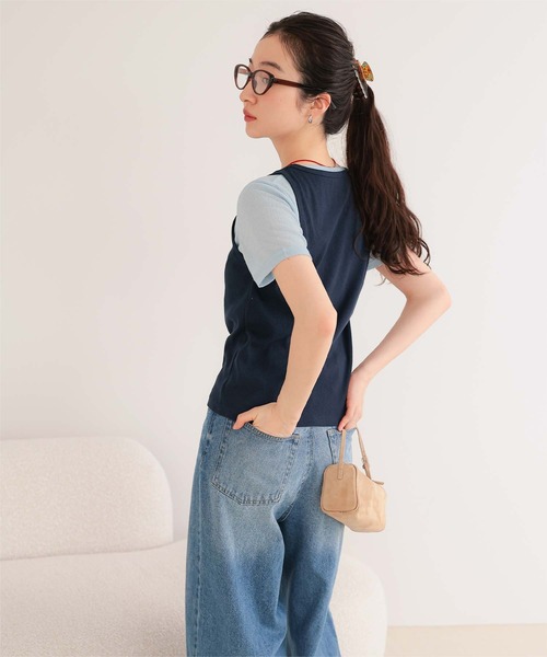miette(ミエット)の「レイヤードライク半袖トップス(Tシャツ/カットソー・レディース・チャコールグレー/ブラック/ネイビー/レッド・L/M/S)」の22枚目の写真