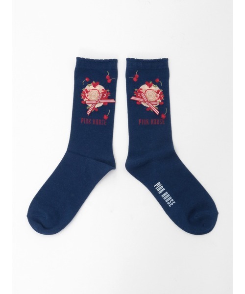PINK HOUSE（ピンクハウス）の「さくらんぼの日曜日モチーフソックス（ソックス/靴下・レディース・ホワイト/ピンク/レッド/ネイビー/ブラック・フリー）」の4枚目の写真