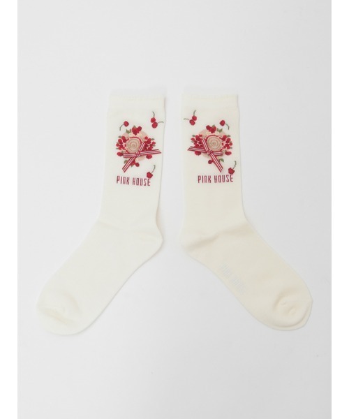 PINK HOUSE（ピンクハウス）の「さくらんぼの日曜日モチーフソックス（ソックス/靴下・レディース・ホワイト/ピンク/レッド/ネイビー/ブラック・フリー）」の2枚目の写真