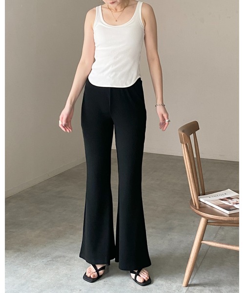 She's Closet(シーズクローゼット)の「ストレッチ ハイウエスト ロング フレアリブパンツ イージーパンツ(その他パンツ・レディース・ブラック/グレイッシュベージュ/カーキブラウン/杢グレー・FREE)」の6枚目の写真