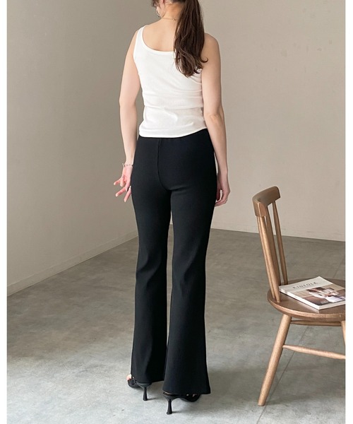 She's Closet(シーズクローゼット)の「ストレッチ ハイウエスト ロング フレアリブパンツ イージーパンツ(その他パンツ・レディース・ブラック/グレイッシュベージュ/カーキブラウン/杢グレー・FREE)」の8枚目の写真