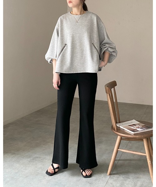 She's Closet(シーズクローゼット)の「ストレッチ ハイウエスト ロング フレアリブパンツ イージーパンツ(その他パンツ・レディース・ブラック/グレイッシュベージュ/カーキブラウン/杢グレー・FREE)」の9枚目の写真