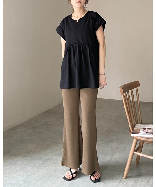 She's Closet(シーズクローゼット)の「ストレッチ ハイウエスト ロング フレアリブパンツ イージーパンツ(その他パンツ・レディース・ブラック/グレイッシュベージュ/カーキブラウン/杢グレー・FREE)」の11枚目の写真