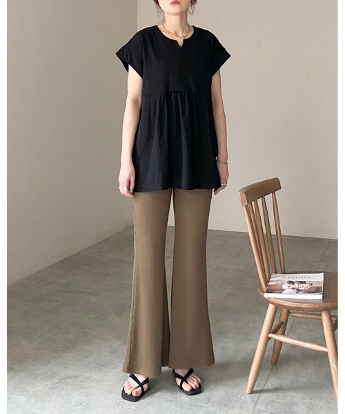 She's Closet(シーズクローゼット)の「ストレッチ ハイウエスト ロング フレアリブパンツ イージーパンツ(その他パンツ・レディース・ブラック/グレイッシュベージュ/カーキブラウン/杢グレー・FREE)」の12枚目の写真