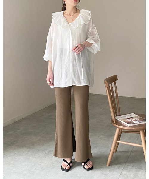 She's Closet(シーズクローゼット)の「ストレッチ ハイウエスト ロング フレアリブパンツ イージーパンツ(その他パンツ・レディース・ブラック/グレイッシュベージュ/カーキブラウン/杢グレー・FREE)」の14枚目の写真