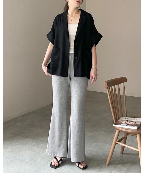 She's Closet(シーズクローゼット)の「ストレッチ ハイウエスト ロング フレアリブパンツ イージーパンツ(その他パンツ・レディース・ブラック/グレイッシュベージュ/カーキブラウン/杢グレー・FREE)」の19枚目の写真