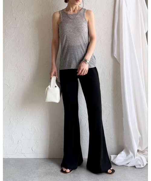 She's Closet(シーズクローゼット)の「ストレッチ ハイウエスト ロング フレアリブパンツ イージーパンツ(その他パンツ・レディース・ブラック/グレイッシュベージュ/カーキブラウン/杢グレー・FREE)」の20枚目の写真