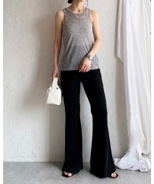 She's Closet(シーズクローゼット)の「ストレッチ ハイウエスト ロング フレアリブパンツ イージーパンツ(その他パンツ・レディース・ブラック/グレイッシュベージュ/カーキブラウン/杢グレー・FREE)」の21枚目の写真