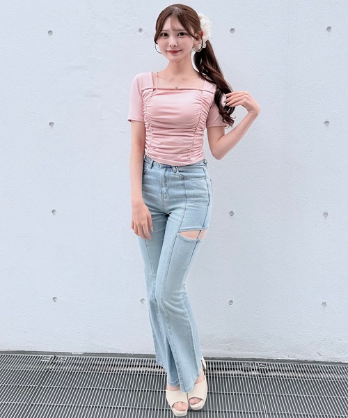 NOMAE(ノーマエ)の「サイドスリットビジューフレアデニム(デニムパンツ・レディース・ブルー/ブラック・SMALL/MEDIUM)」の9枚目の写真