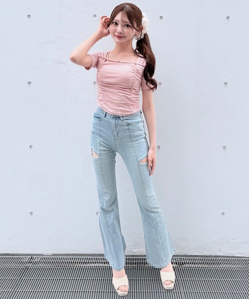 NOMAE(ノーマエ)の「サイドスリットビジューフレアデニム(デニムパンツ・レディース・ブルー/ブラック・SMALL/MEDIUM)」の10枚目の写真