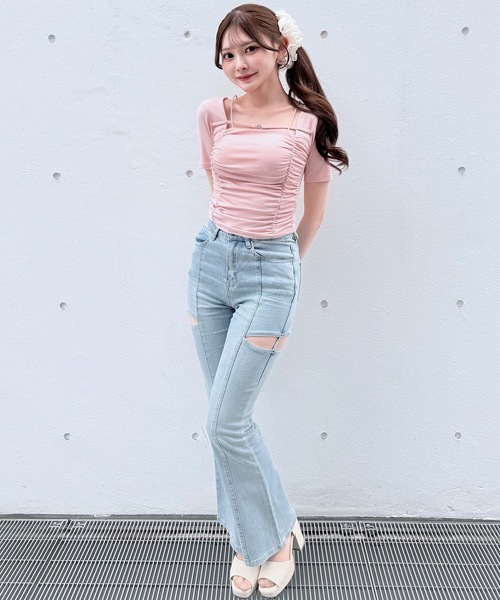 NOMAE(ノーマエ)の「サイドスリットビジューフレアデニム(デニムパンツ・レディース・ブルー/ブラック・SMALL/MEDIUM)」の11枚目の写真