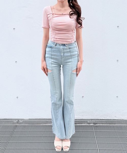 NOMAE(ノーマエ)の「サイドスリットビジューフレアデニム(デニムパンツ・レディース・ブルー/ブラック・SMALL/MEDIUM)」の12枚目の写真