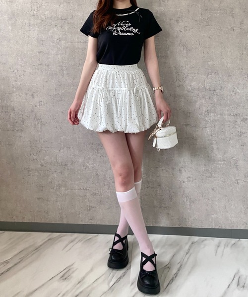 Mejoul（メジュール）の「【2026春夏新作】フロッキープリントパールネックリボンロゴＴシャツ（Tシャツ/カットソー・レディース・ホワイト/ブラック・F）」の16枚目の写真