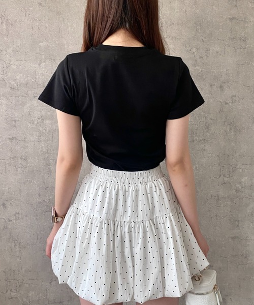 Mejoul（メジュール）の「【2026春夏新作】フロッキープリントパールネックリボンロゴＴシャツ（Tシャツ/カットソー・レディース・ホワイト/ブラック・F）」の19枚目の写真