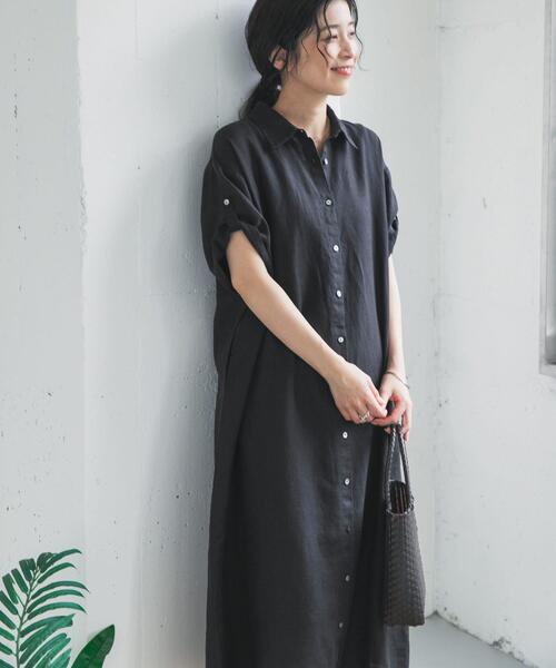 URBAN RESEARCH DOORS（アーバンリサーチドアーズ）の「リネン半袖シャツワンピース（ワンピース・レディース・ブラック/ロイヤルブルー/チェック・FREE）」の13枚目の写真