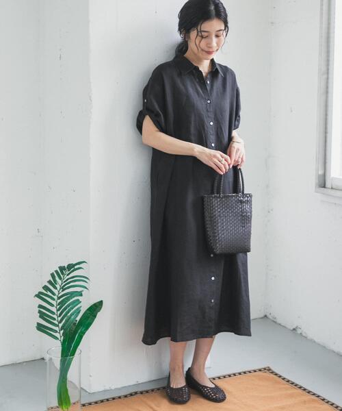 URBAN RESEARCH DOORS（アーバンリサーチドアーズ）の「リネン半袖シャツワンピース（ワンピース・レディース・ブラック/ロイヤルブルー/チェック・FREE）」の14枚目の写真