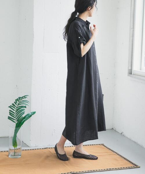 URBAN RESEARCH DOORS（アーバンリサーチドアーズ）の「リネン半袖シャツワンピース（ワンピース・レディース・ブラック/ロイヤルブルー/チェック・FREE）」の16枚目の写真