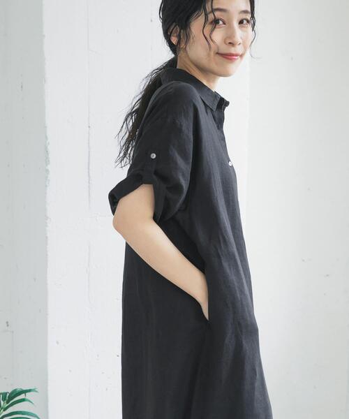 URBAN RESEARCH DOORS（アーバンリサーチドアーズ）の「リネン半袖シャツワンピース（ワンピース・レディース・ブラック/ロイヤルブルー/チェック・FREE）」の17枚目の写真