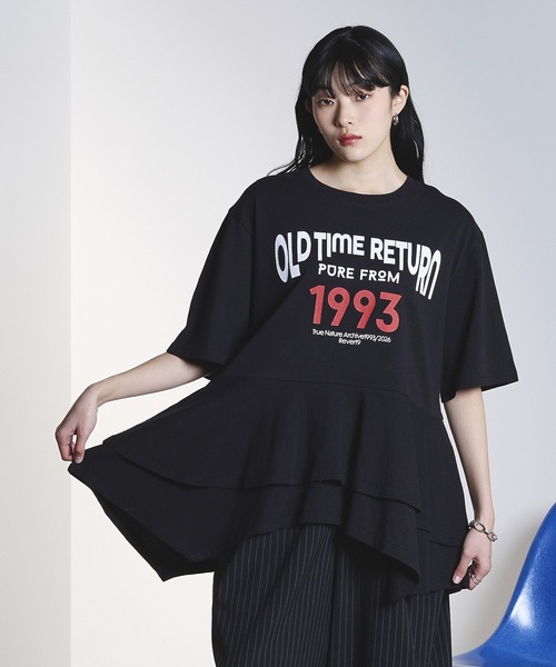 OKIRAKU(オキラク)の「(OKIRAKU×ROSEBUD)PEPLUM LOGO TEE(Tシャツ/カットソー・レディース・ブラック/ホワイト・ONE SIZE)」の9枚目の写真