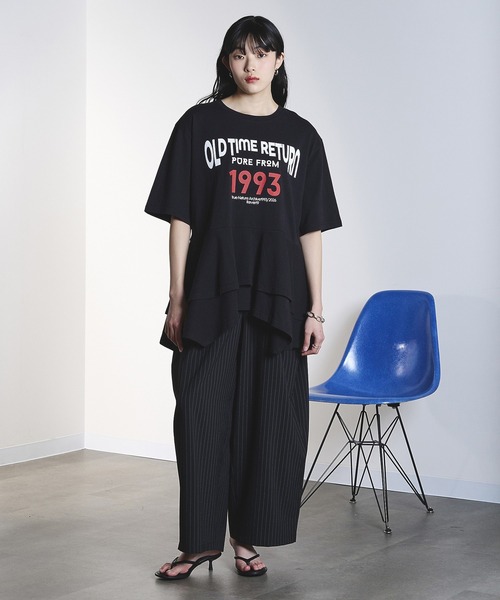 OKIRAKU(オキラク)の「(OKIRAKU×ROSEBUD)PEPLUM LOGO TEE(Tシャツ/カットソー・レディース・ブラック/ホワイト・ONE SIZE)」の12枚目の写真
