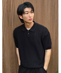 クールエバー PK クロップ半袖ニットTシャツ BLACK