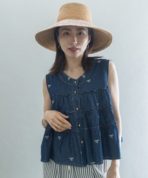 lodie（ロディ）の「リボン刺繍 デニムティアードトップス（ベスト）」
