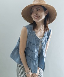 lodie（ロディ）の「リボン刺繍 デニムティアードトップス（ベスト）」