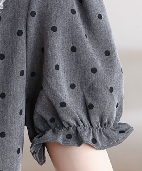 LUCPY(ラクピー)の「ドット柄レースネックロングワンピース(ワンピース・レディース・グレー・X-LARGE/LARGE/MEDIUM/SMALL)」の6枚目の写真