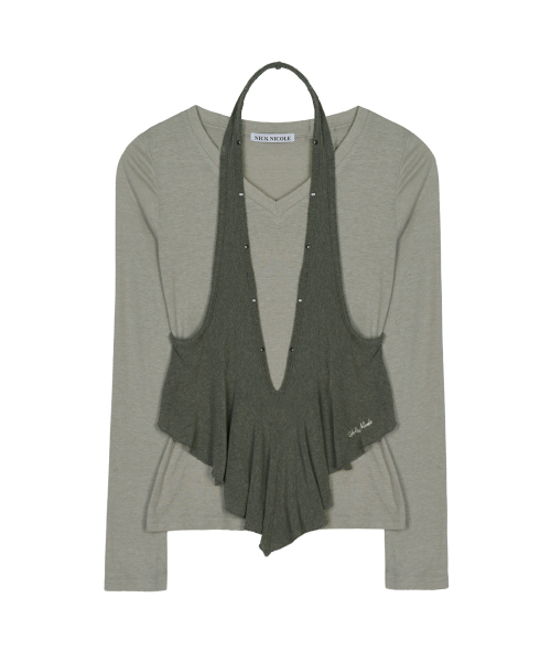NICK&NICOLE(ニックアンドニコール)の「HALTER LAYERED TOP_KHAKI(Tシャツ/カットソー・レディース・その他・FREE)」の2枚目の写真