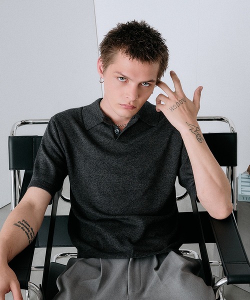 Regen Glanz（レーゲングランツ）の「urban relaxing melange knit polo / アーバンリラクシングメランジニットポロ（ニット/セーター・メンズ・ワインレッド/ブラック/ブルー・SMALL/MEDIUM/LARGE）」の2枚目の写真