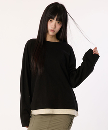 bounDary（バウンダリー）の「レイヤード配色ロングスリーブ[ブラック]（Tシャツ/カットソー）」