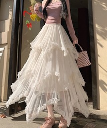 フラワーチュールティアードロングスカート