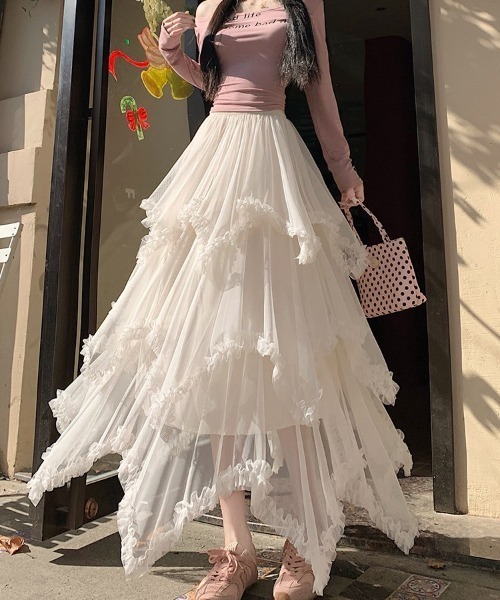 CHUL(チュル)の「フラワーチュールティアードロングスカート(スカート・レディース・ブラック/ホワイト・X-LARGE/LARGE/MEDIUM/SMALL)」の1枚目の写真