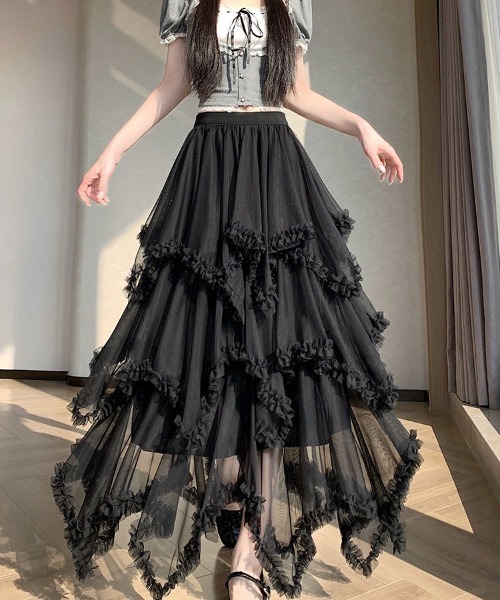 CHUL(チュル)の「フラワーチュールティアードロングスカート(スカート・レディース・ブラック/ホワイト・X-LARGE/LARGE/MEDIUM/SMALL)」の2枚目の写真