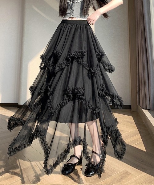 CHUL(チュル)の「フラワーチュールティアードロングスカート(スカート・レディース・ブラック/ホワイト・X-LARGE/LARGE/MEDIUM/SMALL)」の3枚目の写真