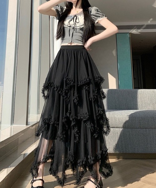 CHUL(チュル)の「フラワーチュールティアードロングスカート(スカート・レディース・ブラック/ホワイト・X-LARGE/LARGE/MEDIUM/SMALL)」の6枚目の写真