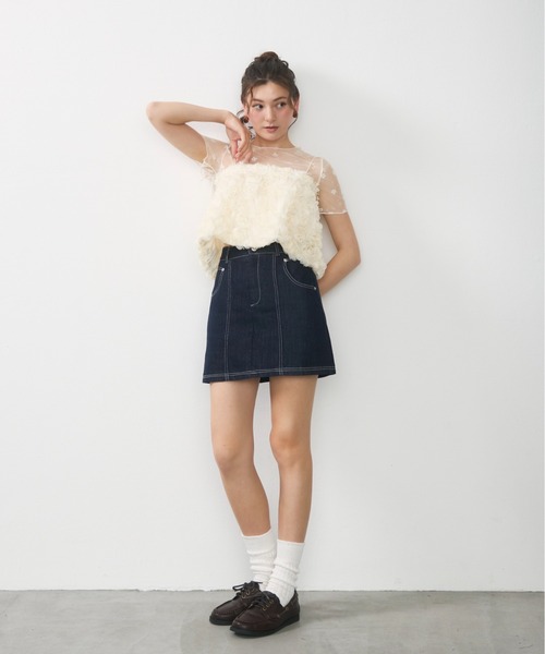 Lunea(ルネア)の「フラワーレースシアートップス / floral lace sheer top(Tシャツ/カットソー・レディース・アイボリー/ホワイト・FREE)」の12枚目の写真