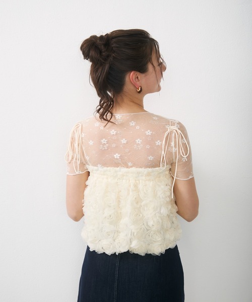 Lunea(ルネア)の「フラワーレースシアートップス / floral lace sheer top(Tシャツ/カットソー・レディース・アイボリー/ホワイト・FREE)」の13枚目の写真
