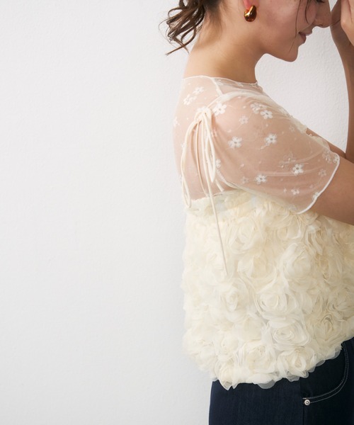 Lunea(ルネア)の「フラワーレースシアートップス / floral lace sheer top(Tシャツ/カットソー・レディース・アイボリー/ホワイト・FREE)」の14枚目の写真