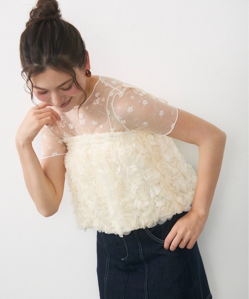 Lunea(ルネア)の「フラワーレースシアートップス / floral lace sheer top(Tシャツ/カットソー・レディース・アイボリー/ホワイト・FREE)」の17枚目の写真