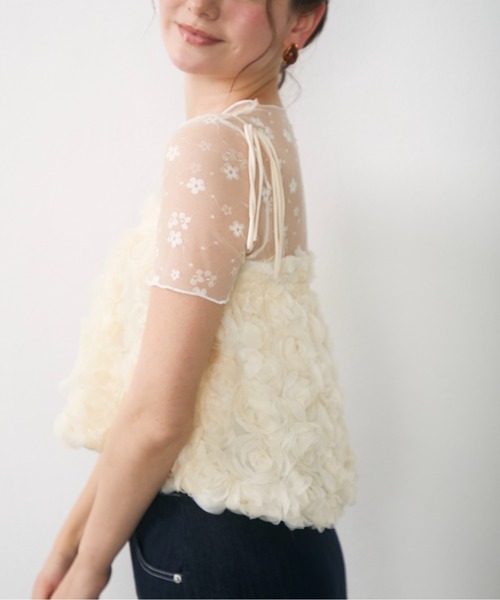 Lunea(ルネア)の「フラワーレースシアートップス / floral lace sheer top(Tシャツ/カットソー・レディース・アイボリー/ホワイト・FREE)」の18枚目の写真