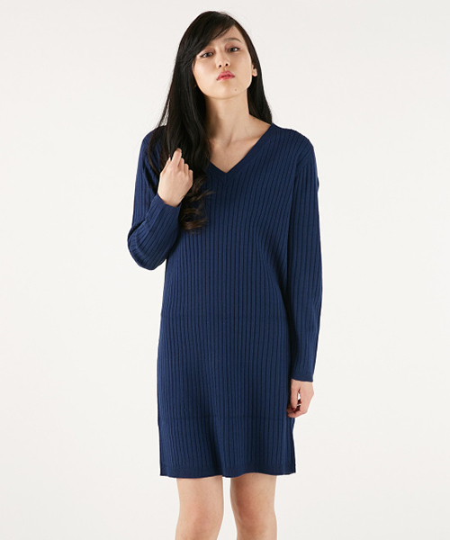 MOUSSY（マウジー）の「WIDE RIB V OP（ワンピース・レディース・イエロー/ネイビー/ホワイト・FREE）」の3枚目の写真