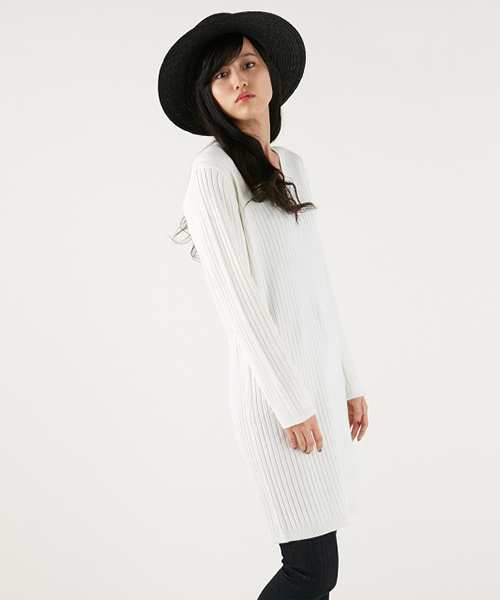 MOUSSY（マウジー）の「WIDE RIB V OP（ワンピース・レディース・イエロー/ネイビー/ホワイト・FREE）」の2枚目の写真