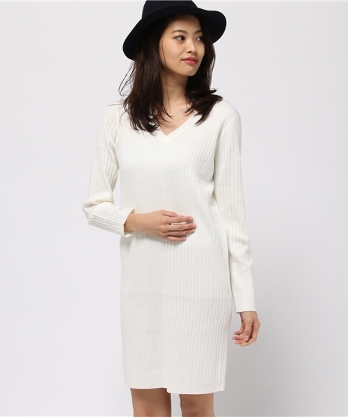 MOUSSY（マウジー）の「WIDE RIB V OP（ワンピース・レディース・イエロー/ネイビー/ホワイト・FREE）」の7枚目の写真