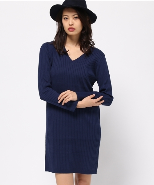 MOUSSY（マウジー）の「WIDE RIB V OP（ワンピース・レディース・イエロー/ネイビー/ホワイト・FREE）」の8枚目の写真