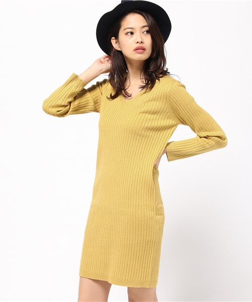 MOUSSY（マウジー）の「WIDE RIB V OP（ワンピース・レディース・イエロー/ネイビー/ホワイト・FREE）」の9枚目の写真